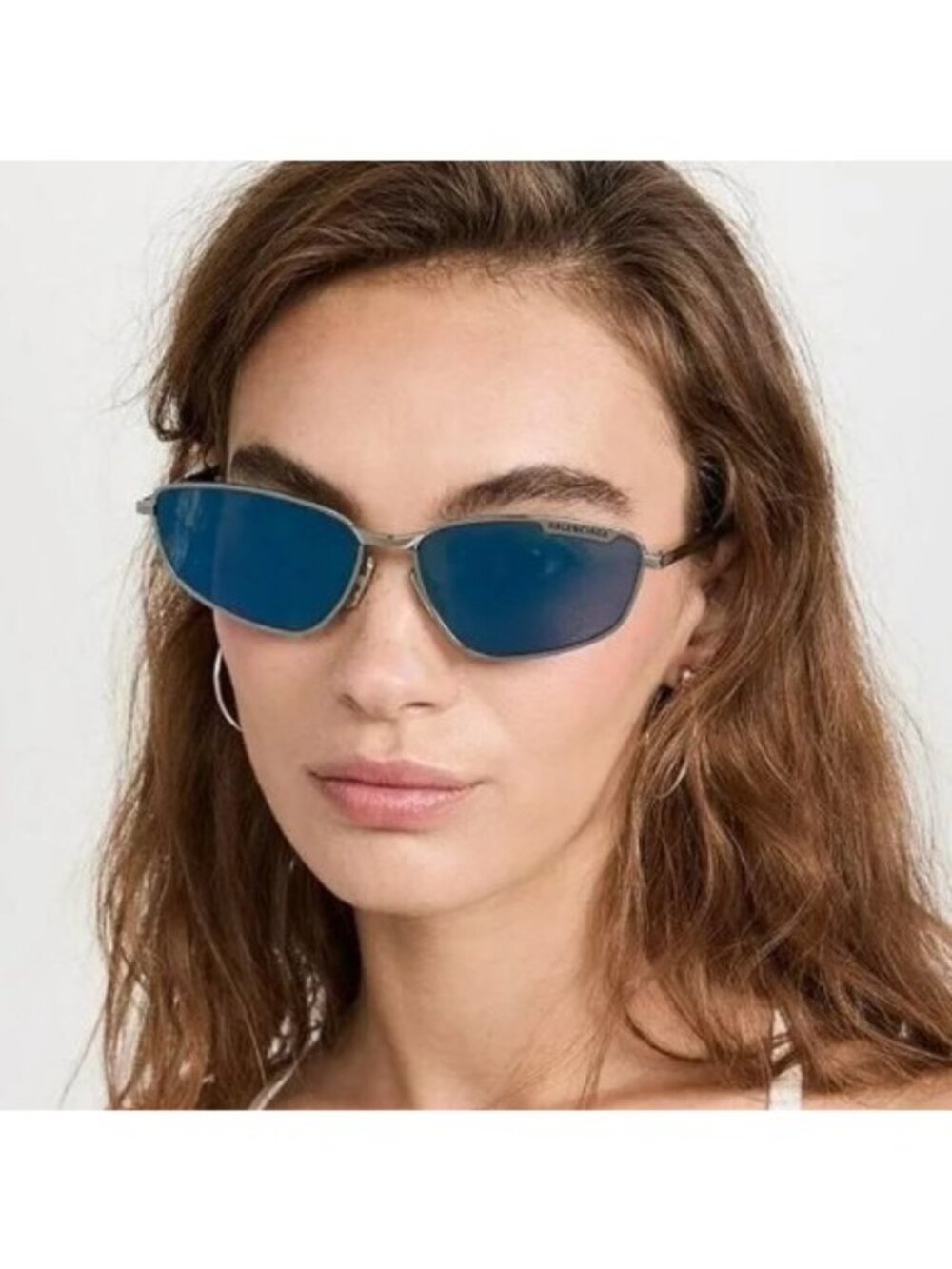 Balenciaga BB0277S 003 Unisex Sunglasses Ruthenium Rectangle Frame, Blue Lenses - Picture 2 of 10